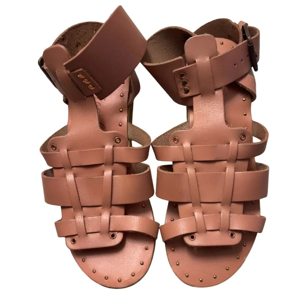 Free People Marianne wedge leather gladiator sandals buckles SZ: 38 EU‎ 7.5 US